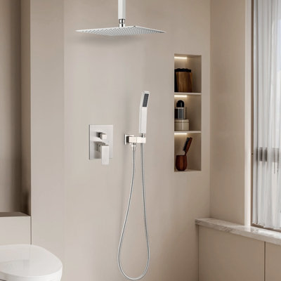 1-Spray Patterns 11.8 In. Dual Fixed And Handheld Shower Head 2.5 GPM In Brushed Nickel