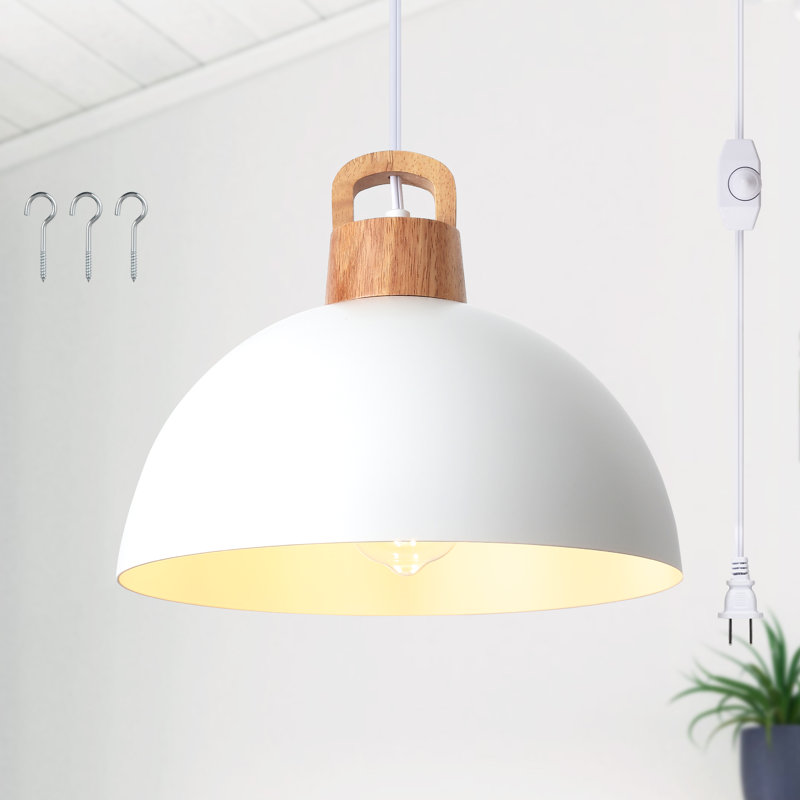 Luminaire suspendu en dôme moderne en métal à 1 lumière de 11,81 po avec interrupteur à brancher pour îlot de cuisine Karinne