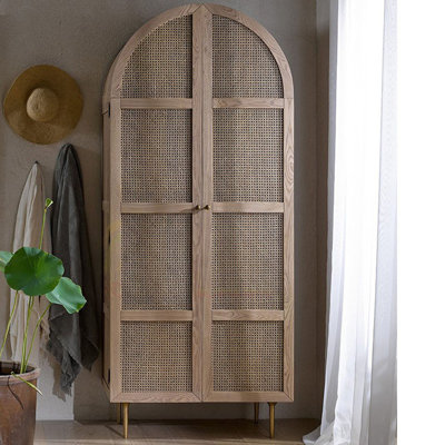 Armoire de rangement en bois et rotin