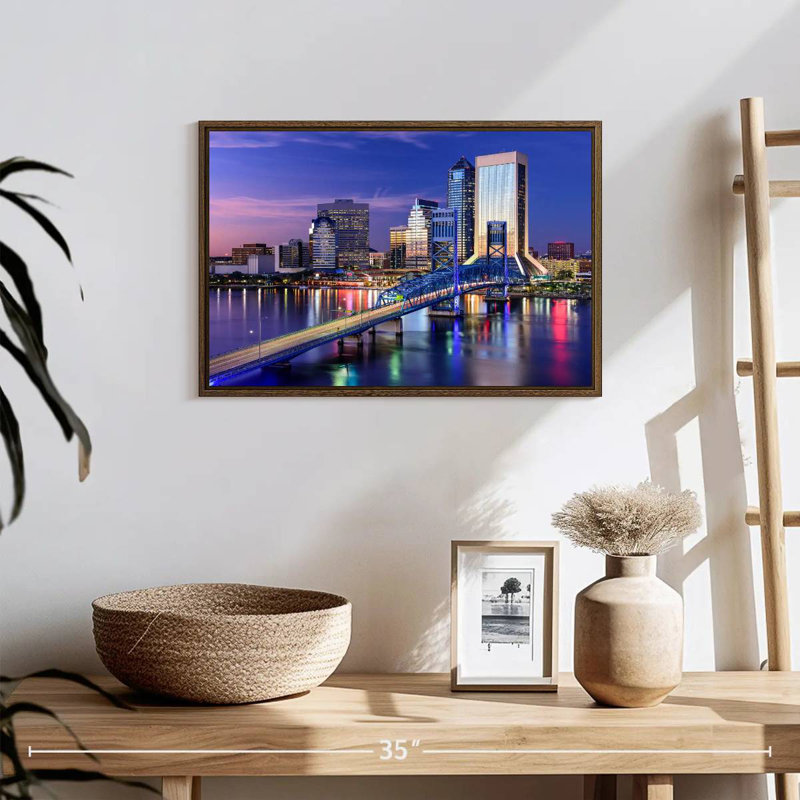 Paysage urbain de Jacksonville, 19 po x 13 po, Cadre flottant noyer