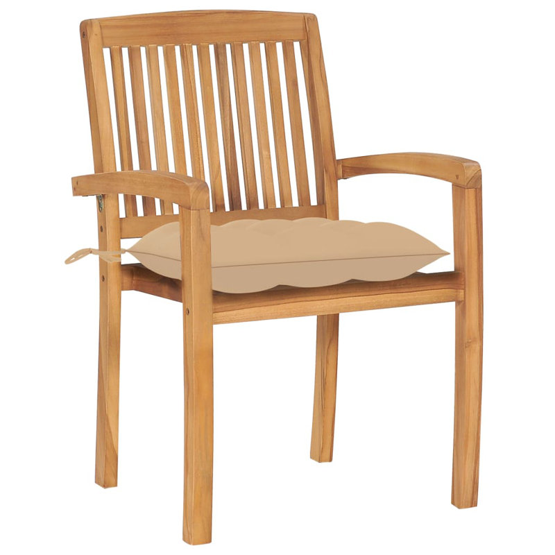Chaise de patio en teck avec coussins West Boylston, Beige
