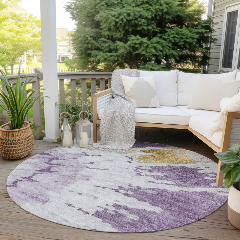 Loreen Washable Abstract Indoor / Outdoor Rug, Round 8'