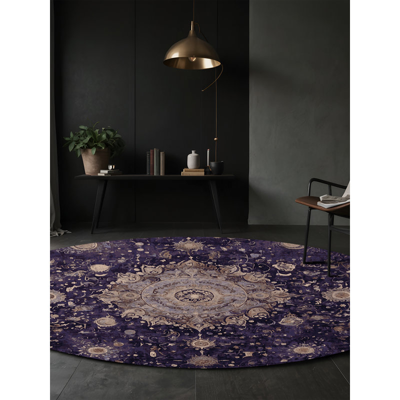 Machine Washable Purple Area Rug, Round 7'