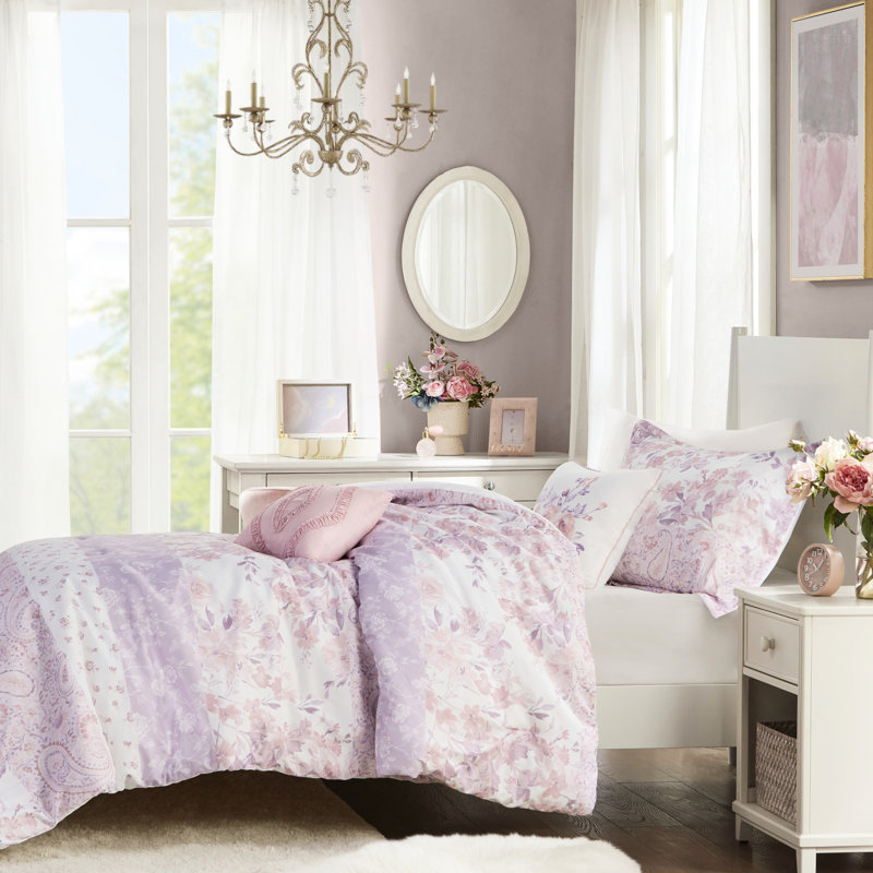 Édredon rose à motif cachemire floral pour lit simple / simple TG, 2 taies décoratives, coussins décoratifs, nettoyage des taches, lavable à la machine