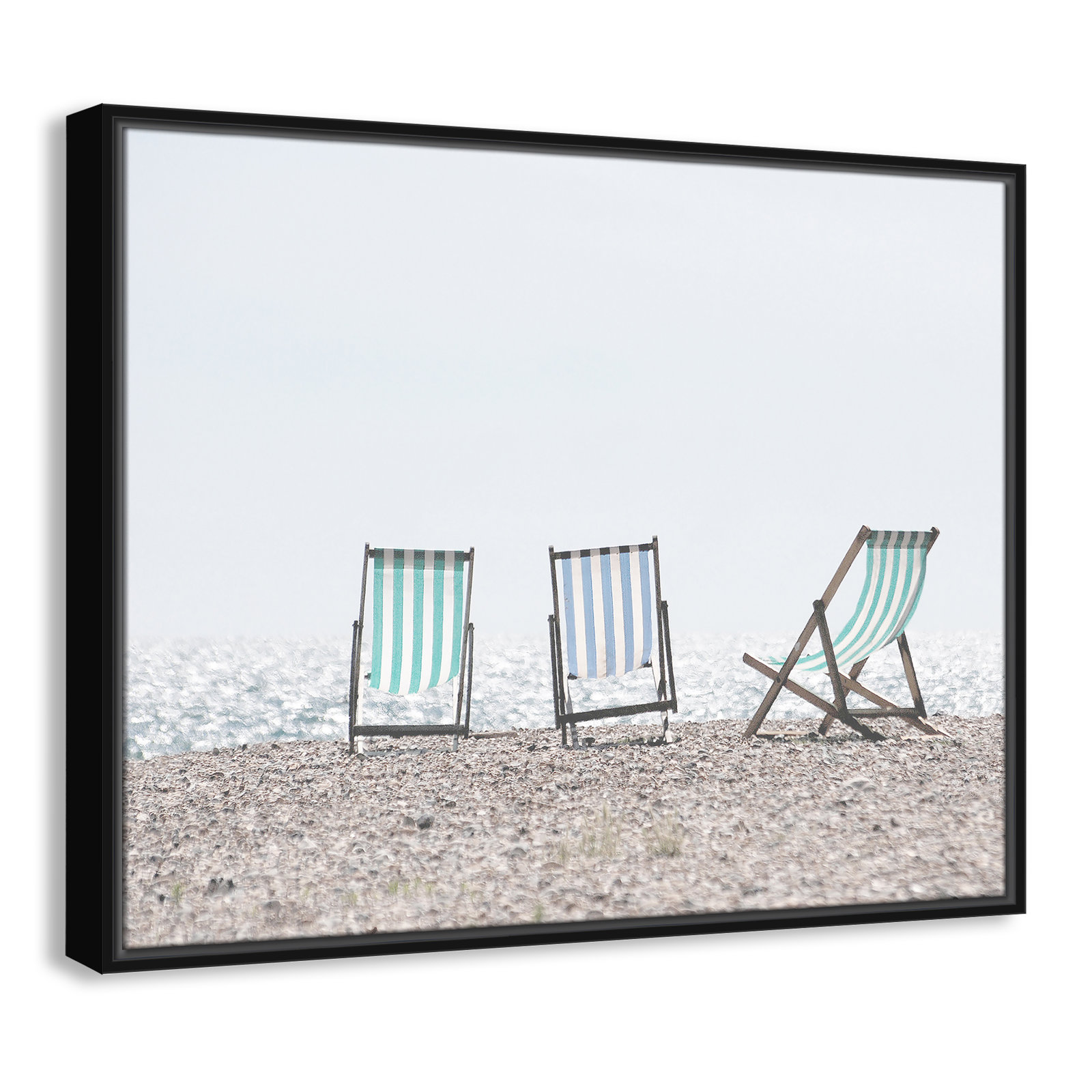 Adriatica "Beach Chairs" Print, 23.5" H x 29.5" W x 2" D, Black Framed Canvas