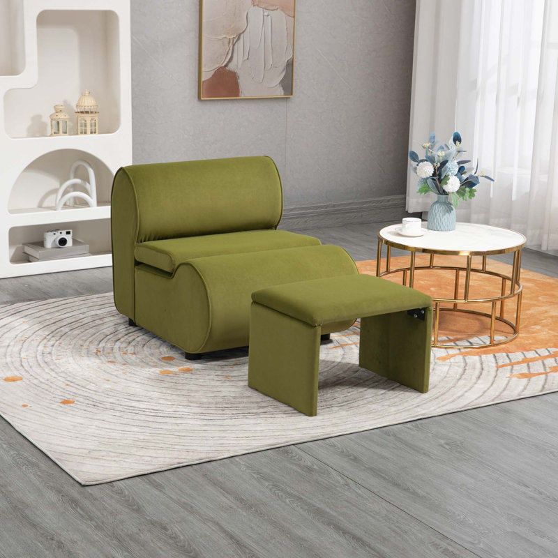 Chaise d'appoint avec repose-pieds House Hold, Velours vert olive