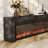 Black Solid Wood TV Cabinet Fireplace-118342485-118342488