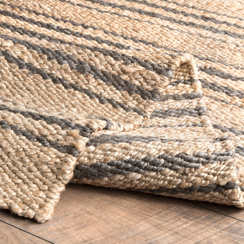 Natural Sycamore Striped Jute Area Rug, Rectangle 6' x 9'