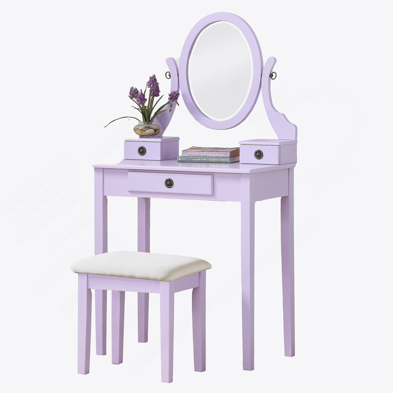 Wood Moniya Makeup Vanity Table And Stool Set, Purple, Purple