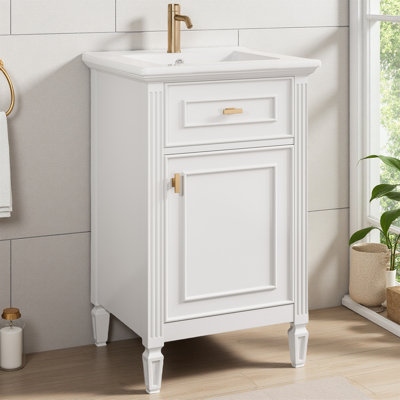 Elegant Bathroom Vanity With Sink – Modern Freestanding Cabinet For Small Bathroom With Solid Wood Legs, Adjustable Shelf, Tilt-Out Drawer And Zinc Alloy Knobs