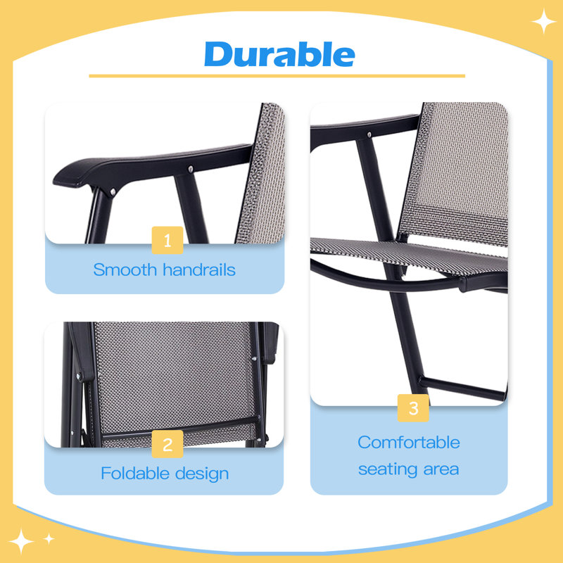 Ensemble de 2 chaises d'extérieur pliantes avec accoudoirs et chaises de patio empilables avec structure en métal pour jardin ou terrasse
