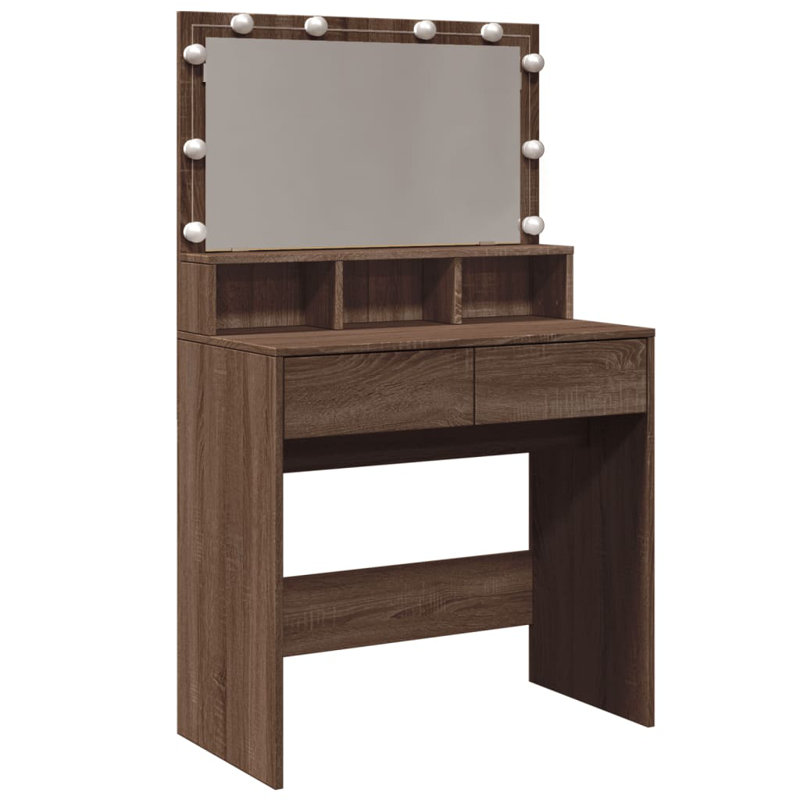 Dressing Table With LED 80X41x134.5 Cm, Brown Oak