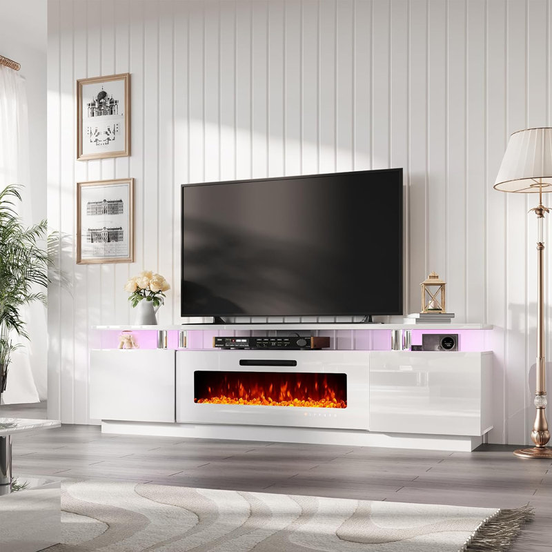 Melitza TV Stand for TVs up to 88" with Fireplace Included, White