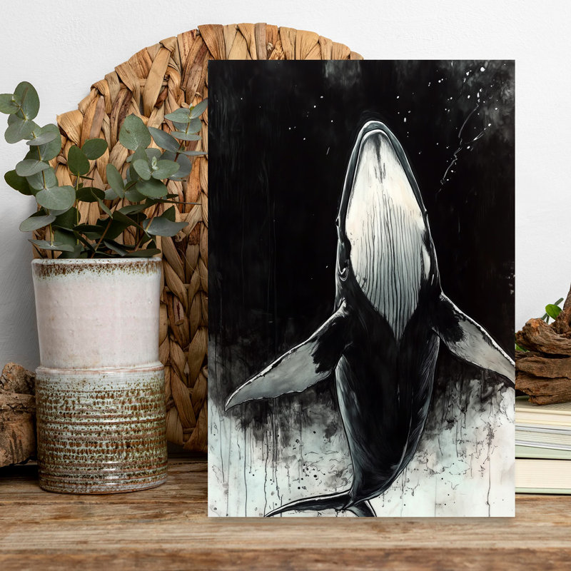 Majestic Whale Black White Serene Tranquil Contemporary Whale Nature Ocean Wall Art Print 1 Piece Wrapped Canvas Wall Art