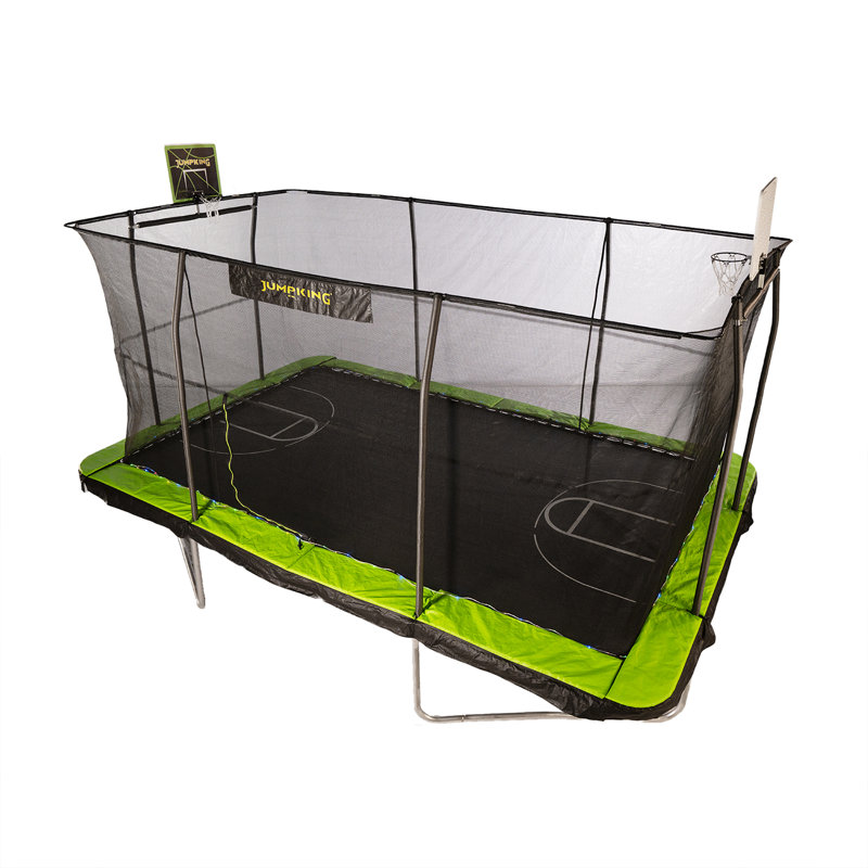Trampoline JumpKing 10 pi x 15 pi avec 2 paniers de basketball, imprimé de terrain et lumières DEL