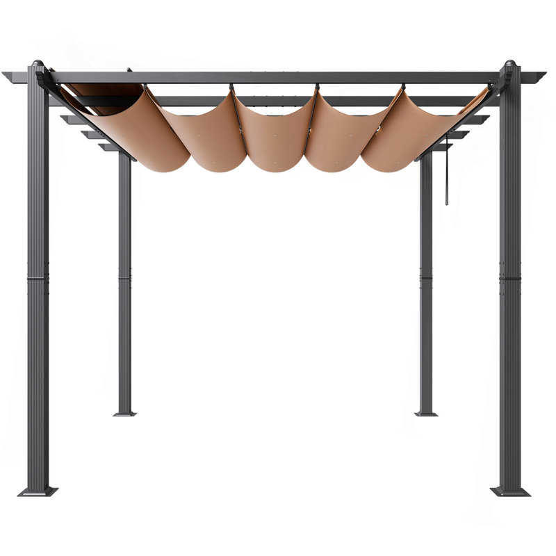 Pergola rétractable d'extérieur 10 pi x 10 pi avec auvent en aluminium beige