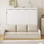 Lit escamotable pleine grandeur avec canapé pliant, tablettes de rangement intégrées et lumière DEL, beige