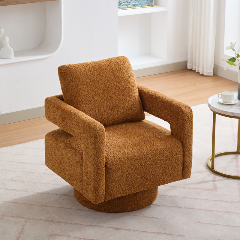 29.12" W Pillow Back Hollow Arm Swivel Accent Armchair, Caramel Polyester