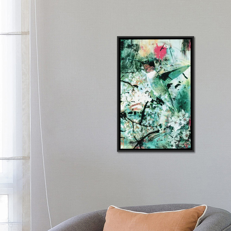 « hummingbird », impression sur toile, H 26 po x l 18 po x P 1,5 po, Toile avec cadre flottant noir, Pas de tapis