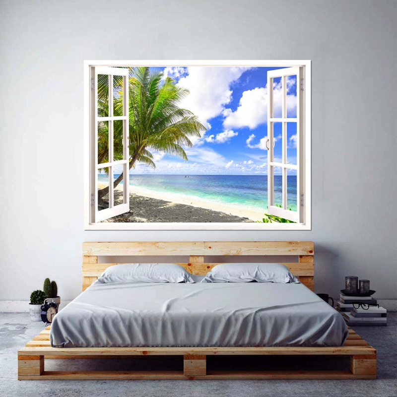 Murale feuille de palmier ombre sur la plage, L 48 po x l 36 po