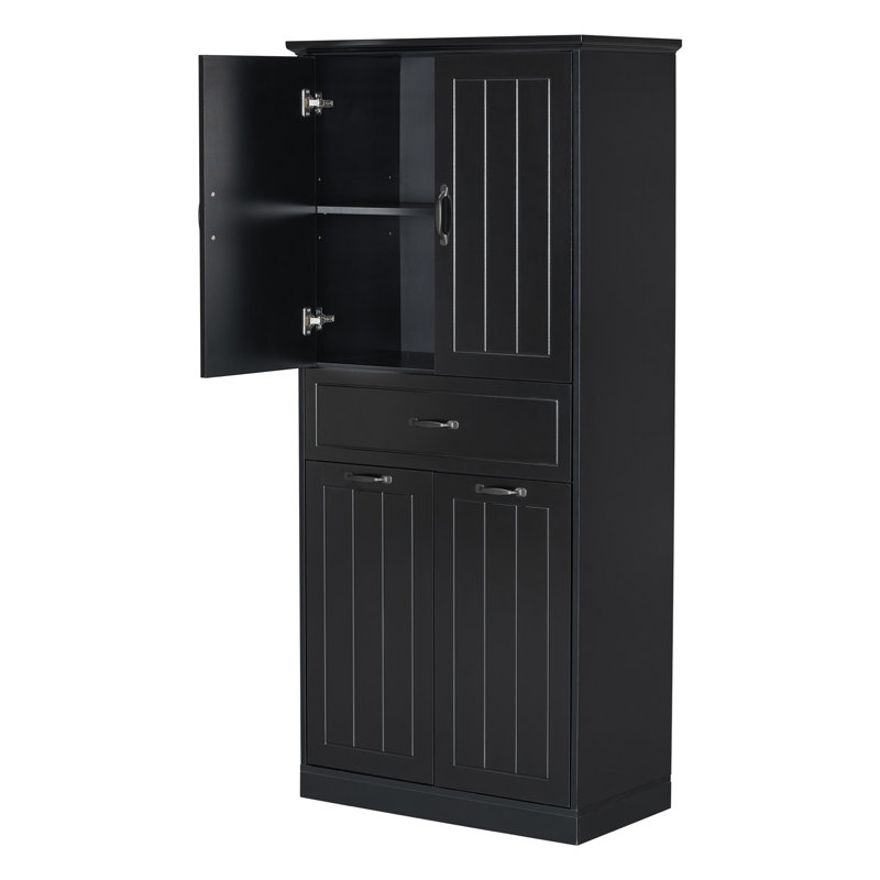 Armoire de rangement pour salle de bain avec deux paniers à linge, armoire de rangement avec portes et tiroir pour la maison, noir