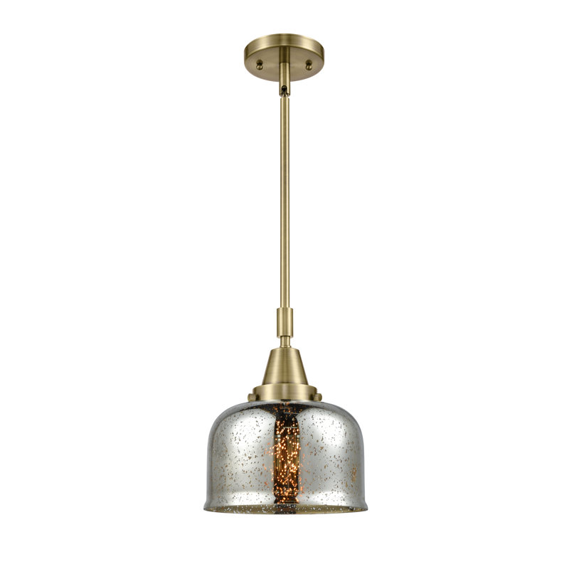 Luminaire suspendu 1 lumière à une cloche, Laiton antique, Argent mercuré plaqué, H 44,12 po x l 8 po x P 8 po