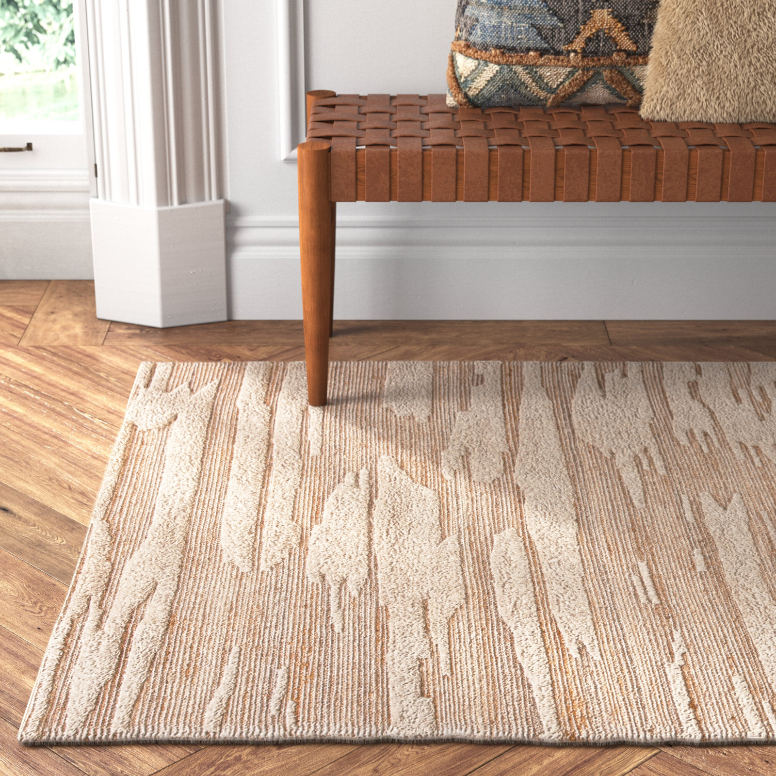 Wyly Natural Handmade Shag Wool Rug, Rectangle 5' x 8'
