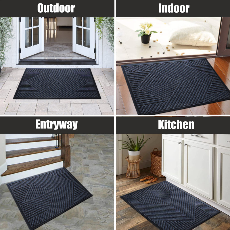 Lodewyk All-Weather Geometric Non-Slip Doormat, Black, 17" W x 30" L
