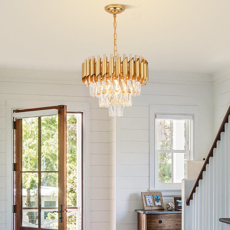 15.75" Modern Gold & Rose Gold Tube Crystal Chandelier, E14 Base (Bulb Not Included)