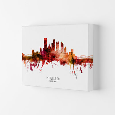 Pittsburgh Pennsylvania Skyline Red City Name by Michael Tompsett - Print