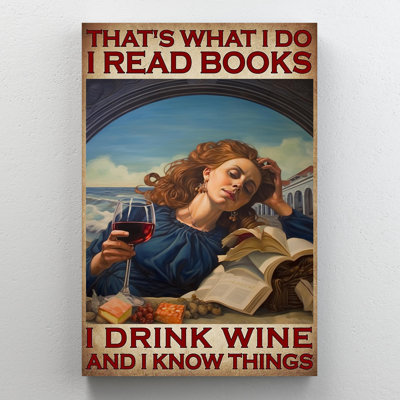 Femme, lecture de livres, boisson sur toile