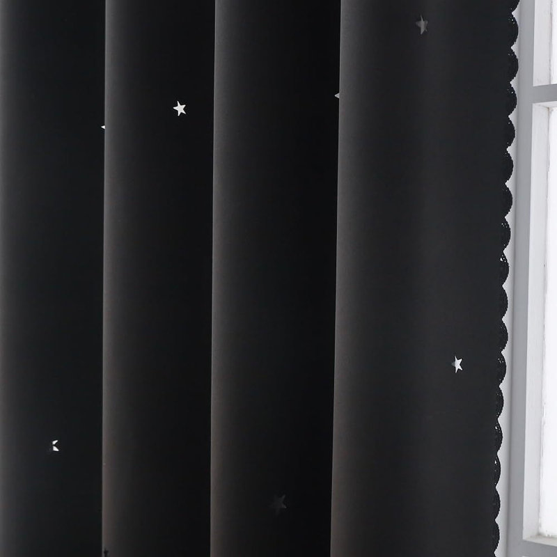 2 Panel Hollow-Out Stars Window Curtain Star Curtains for Bedroom Star Hollow Out Blackout Curtains for Room Decor Double Layer Cut Out Window Curtains 39.5W x 80L