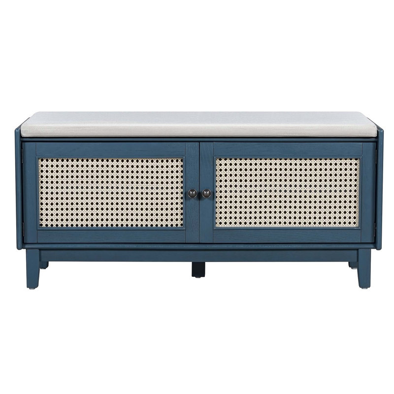 Boho Rattan Entryway Bench With Storage, Cushioned Seating, And Adjustable Compartments For Organized Living
