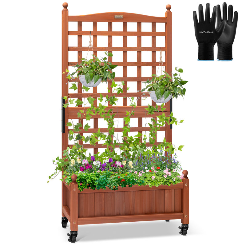 VIVOHOME Wood Planter Raised Bed with Trellis, 50" H x 11" W x 25" D, 1