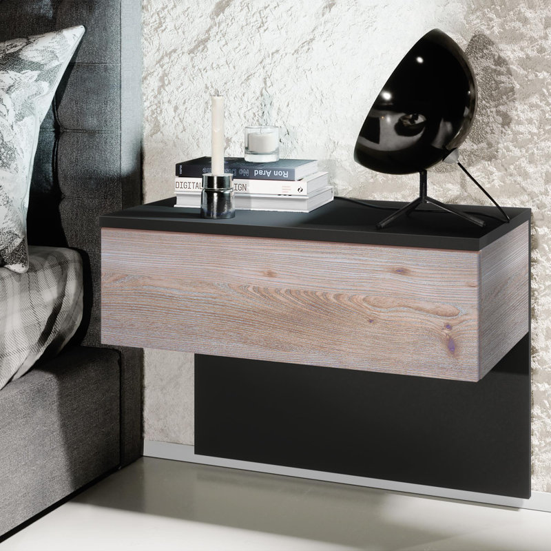 Nightstand Wasilewski, Nordic Oak, Black