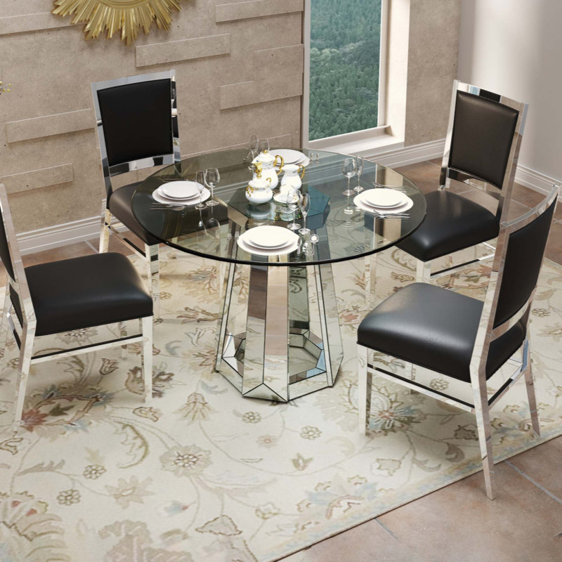 Table de salle à manger avec plateau rond en verre trempé moderne et minimaliste moderne, table en verre avec base ronde, table de cuisine