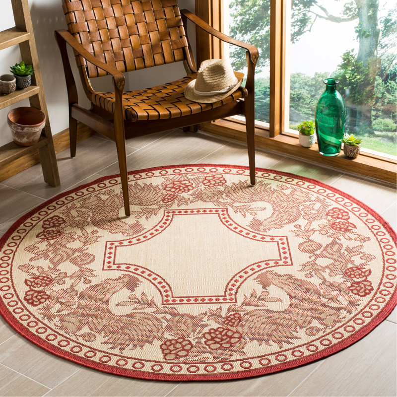 Havza Performance Floral Indoor/Outdoor Area Rug, Round 6'7"