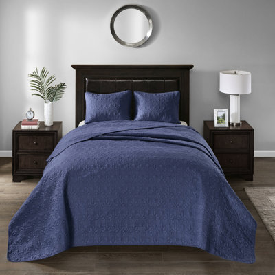 Couvre-lit double réversible bleu marine - Matériau en microfibre rembourré de coton pour une conception douce Entretien facile prélavé Un traitement de chambre chic 2 taies décoratives