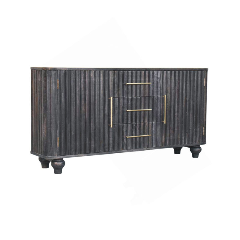 Buffet Woodsavoy, gris, 2 portes, 3 tiroirs, Brun