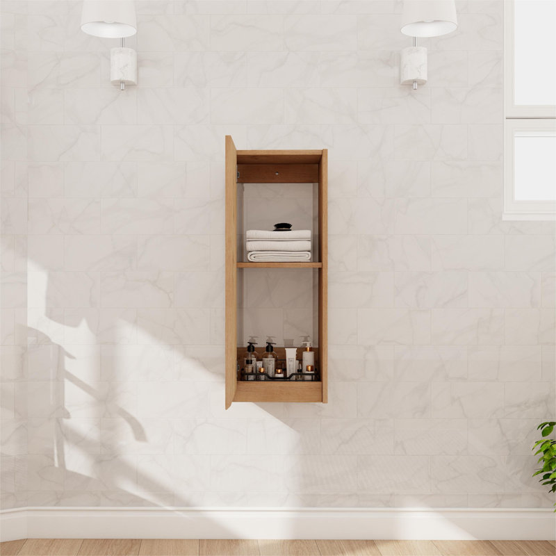Armoire latérale de salle de bain flottante 12 "avec porte à fermeture douce, Imitation chêne