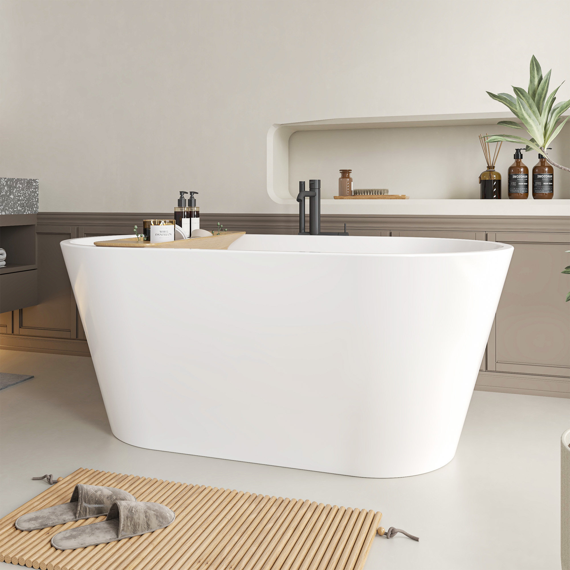 54'' x 29'' Freestanding Soaking Acrylic Bathtub, White/Classic Chrome