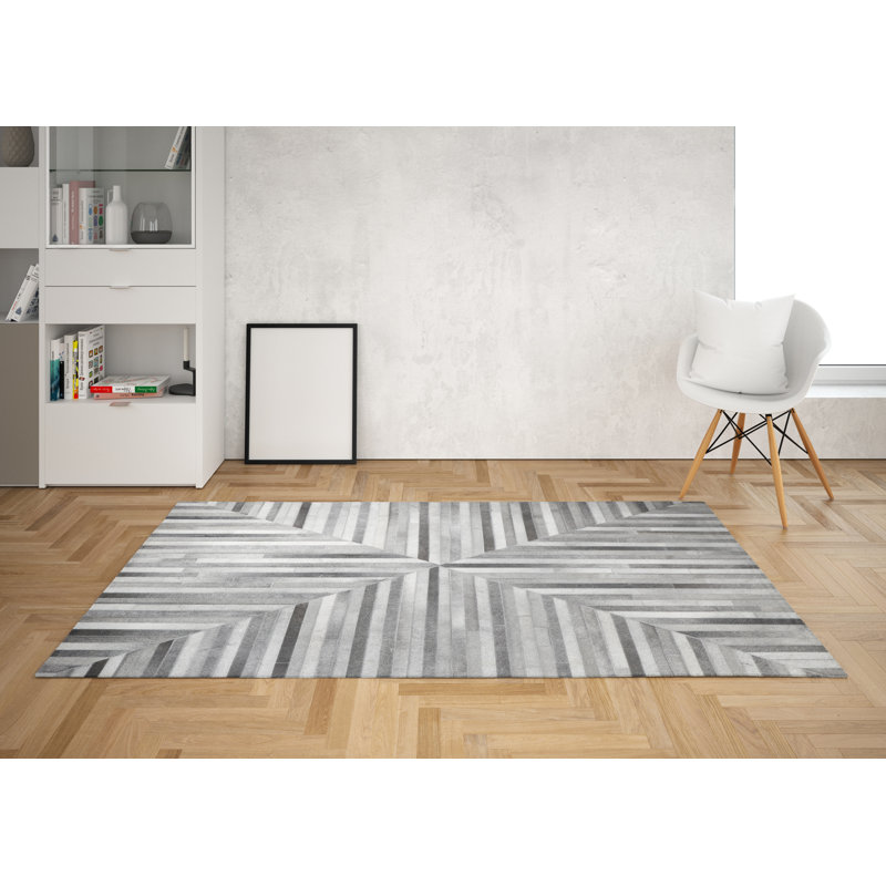 Tapis rayé gris / noir / blanc Abani, Rectangle 8 pi x 10 pi