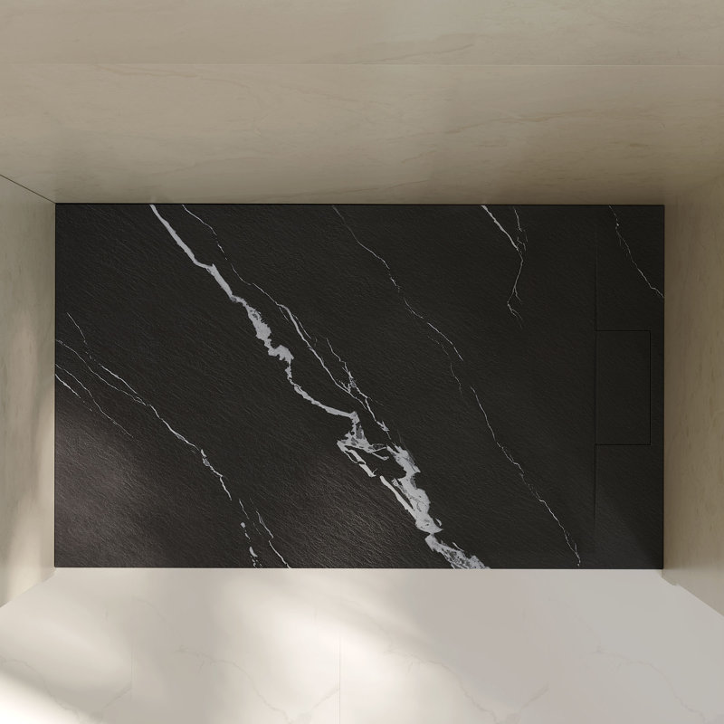Receveur de douche rectangulaire extra-plat OVE Lenora 152,4 cm x 91,4 cm avec bonde latérale dissimulé, noir Carrara