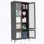 Grande armoire de rangement en métal avec 4 portes en verre, 5 tablettes et verre trempé gaufré pour une utilisation multifonctionnelle à la maison et au bureau