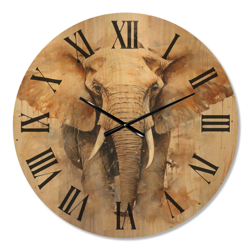 Grande horloge murale en bois à imprimé animal - Gentle Elephant Giants, Medium