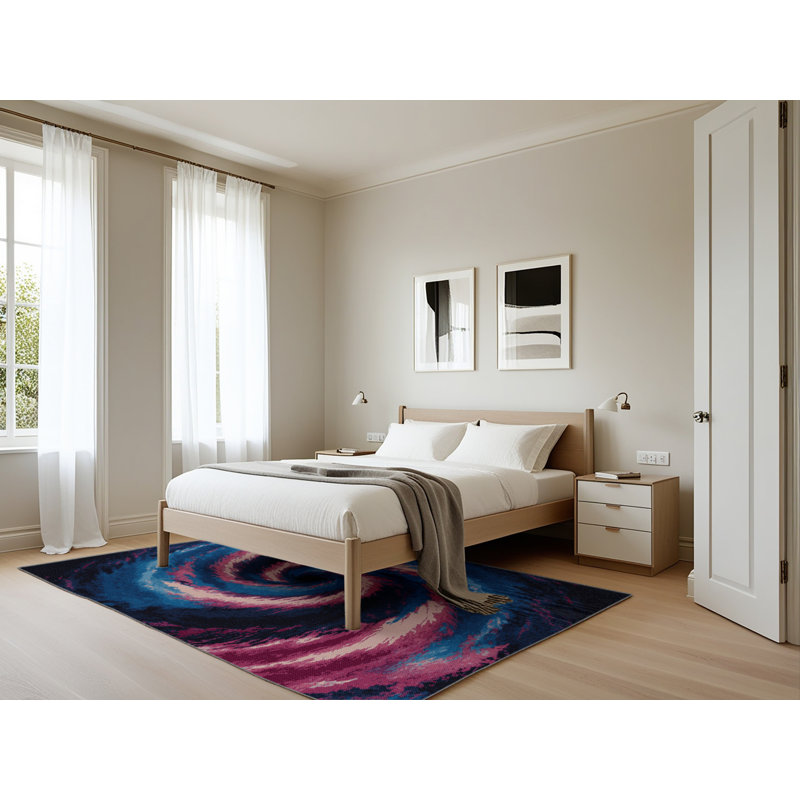 Machine Washable Space Purple Area Rug, Rectangle 5' x 7'