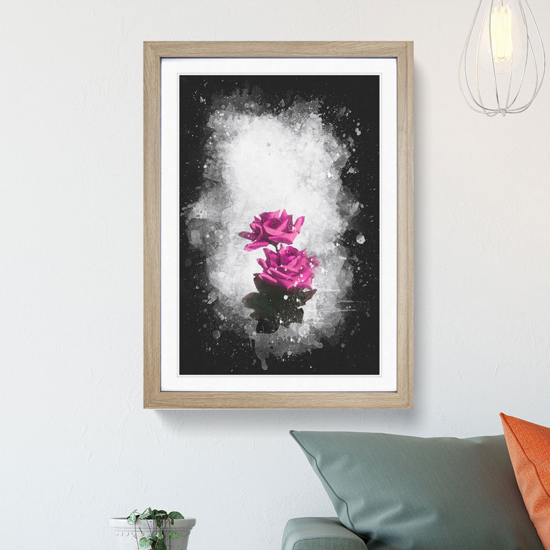 Two Pink Roses - Framed Print, 45cm H x 33cm W x 2cm D, Oak Framed