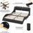 Led Bed Frame With Charging Ports And Headboard Modern Low Profile Platform Bed Frame With Led Lights Wave Like Curve Led Bed Frame,wood Slats Support,easy Assembly,black-581500982