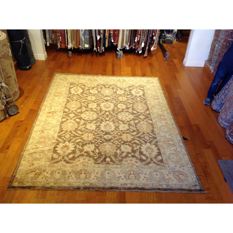 Tapis unique en laine noué à la main brun / beige 8 pi x 10 pi 1 po