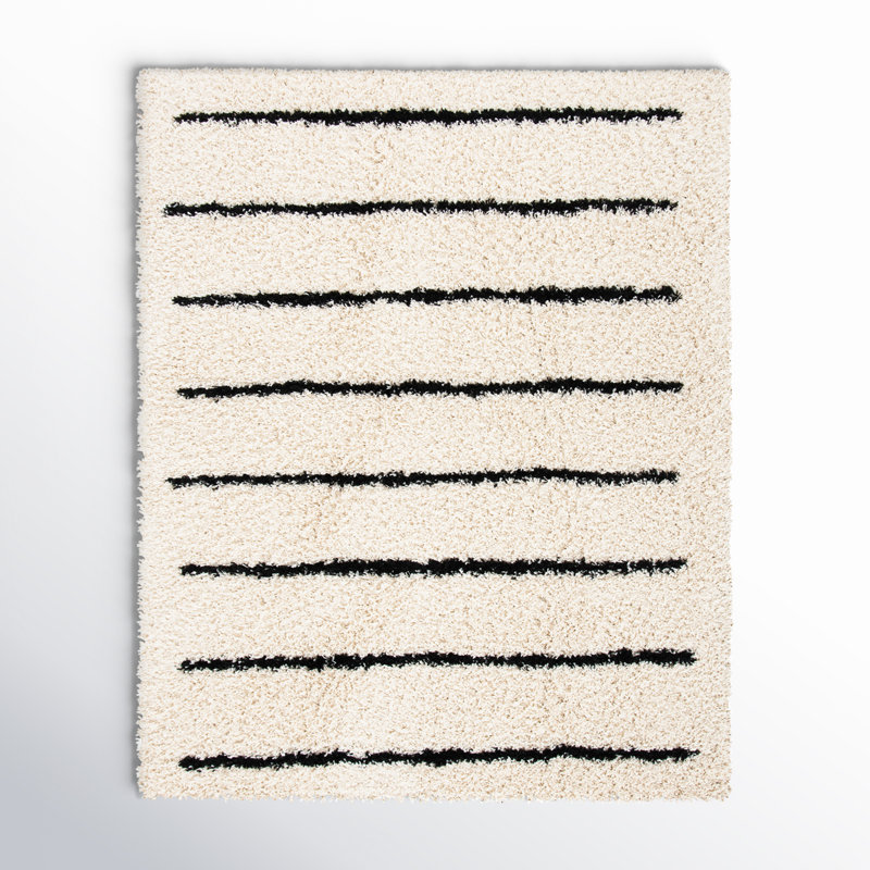 Chandless Striped Ivory/Black Area Rug, Rectangle 8' x 10'